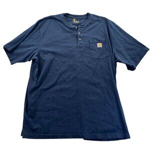 Carhartt Mens Henley T-Shirt 2XLT Blue Short Sleeve Workwear Casual Pocket Tee